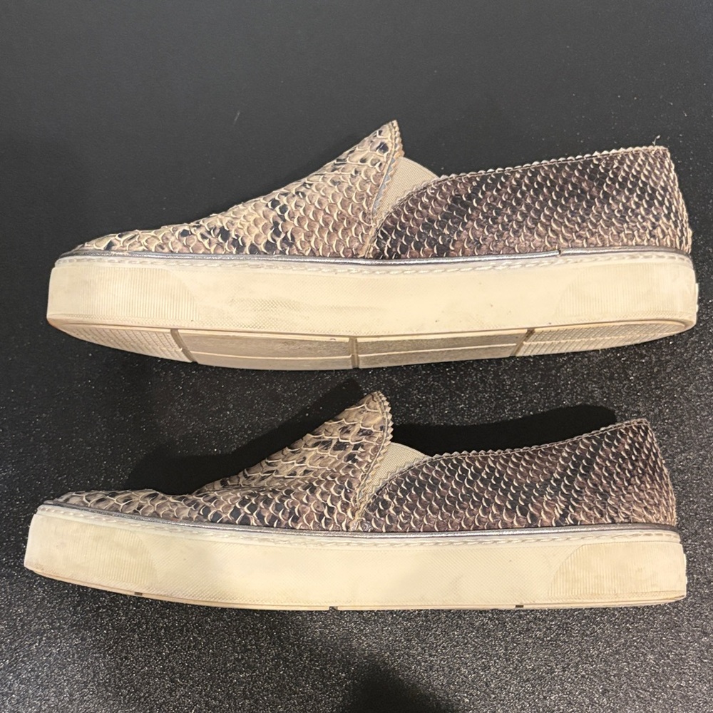 Stuart Weitzman Beige Snake-Embossed Slip-On Moccasins - Picture 9 of 9